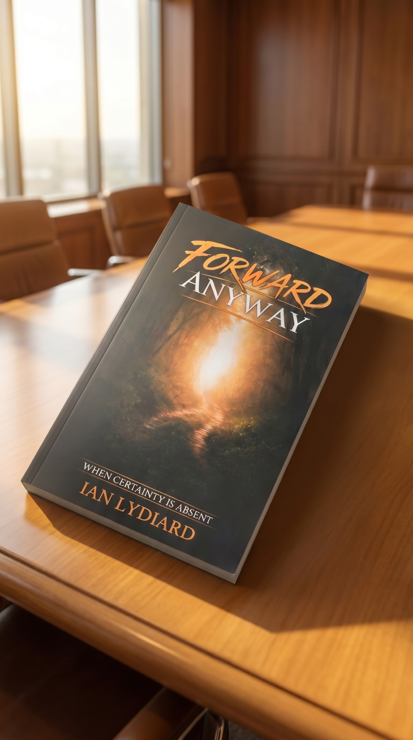 AI image ad for The product is a book called Forward Anyway a non fiction book about fear and moving when certainty is absent (7)